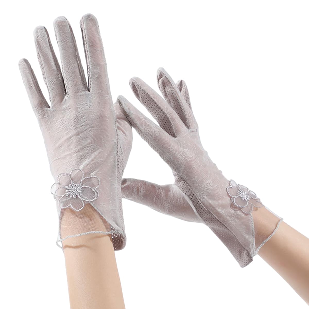 PALAY Sun Protection Gloves for Women Stylish Flower Lace Hand Gloves for Bike Touch Screen Breathable Gloves Grey Summer Cool Silk-Feel for Golfing Fishing - 1 Pair, Non-Slip Design PALAY Sun Protection Gloves for Women Stylish Flower Lace Hand Gloves for Bike Touch Screen Breathable Gloves Grey Summer Cool Silk-Feel for Golfing Fishing - 1 Pair, Non-Slip Design